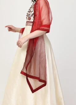 Cream Art Silk Resham Beads Anarkali Suit Party Wear