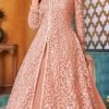 Dark Peach Net Embroidered N Sequins Anarkali Suit Party Wear