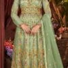 Dusty Green Net Embroidered Anarkali Suit Party Wear