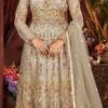 Fawn Brown Net Embroidered Anarkali Suit Party Wear