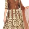 Gold N Brown Raw Silk Embroidery Anarkali Suit Party Wear