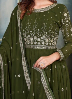 Green Faux Georgette Embroidered Anarkali Suit Party Wear
