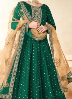 Green Taffeta Embroidered Anarkali Suit Party Wear