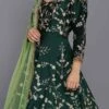 Green Taffeta Silk Golden Zari Anarkali Suit Party Wear
