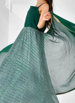 Greey N Green Cotton Silk Leheriya Anarkali Top With Dupatta After Six Wear