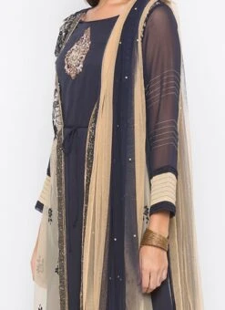 Grey Net Anarkali Suit Party Wear