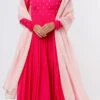 Hot Pink Pure Chinon Silk Hand Embroidery Anarkali Suit Party Wear