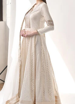 Ivory Chanderi Silk Foil Printed Work Anarkali Suit Wedding Wear