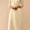 Ivory Pure Georgette Embroidered Kurta Straight Pant Set Party Wear