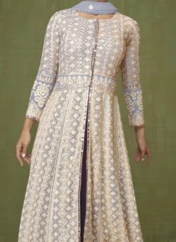 Lavender Georgette Embroidered Anarkali Palazzo Suit Party Wear