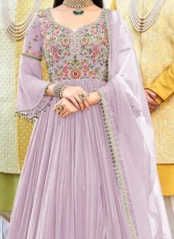 Lavender Georgette Embroidered Designer Anarkali Suit Festive Wear