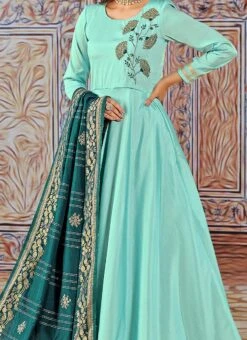 Light Blue Art Silk Embroidered Anarkali Suit Party Wear