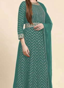 Light Green Faux Georgette Embroidered Anarkali Suit Party Wear