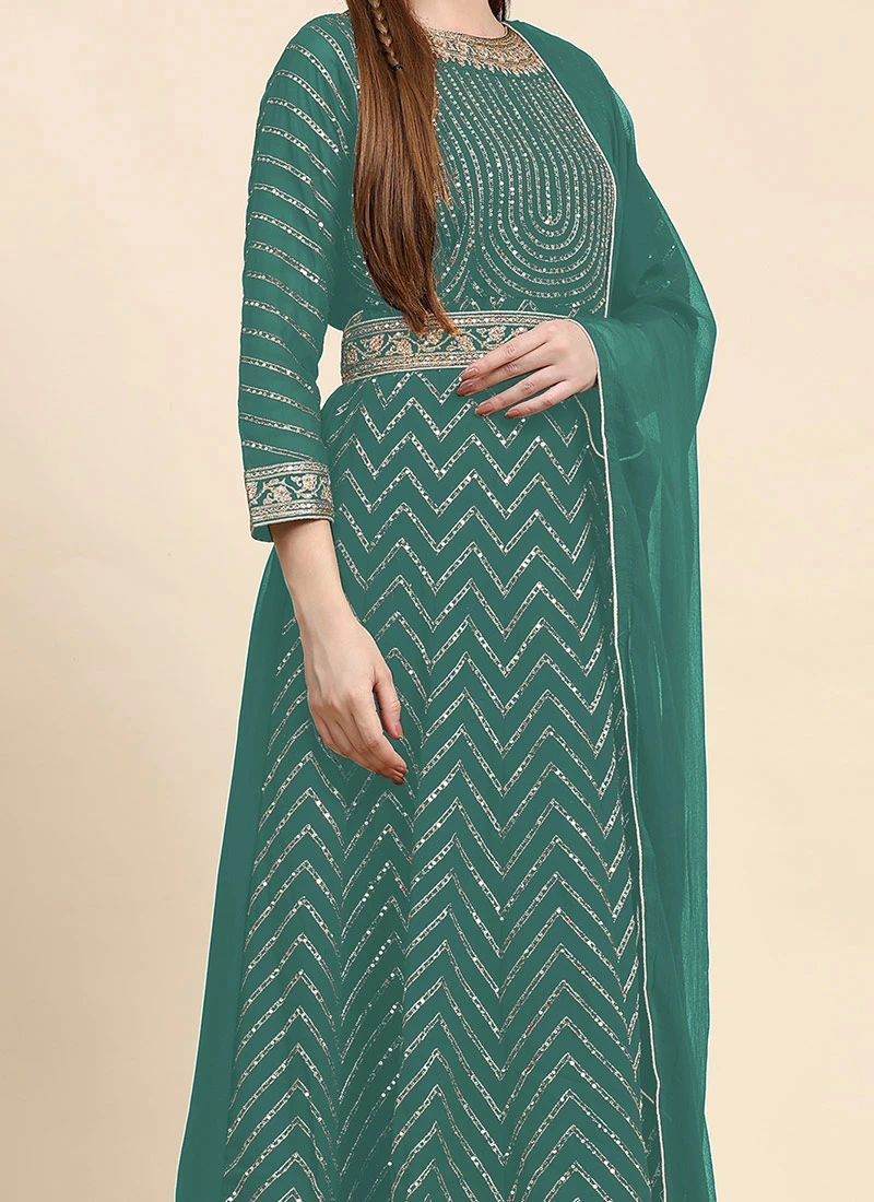 Light Green Faux Georgette Embroidered Anarkali Suit Party Wear