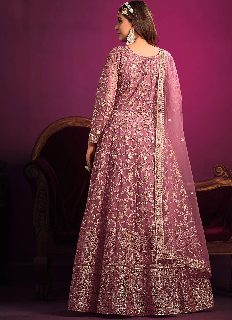 Magenta Net Embroidered Anarkali Suit Party Wear - Image 4