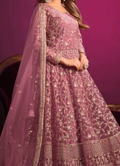 Magenta Net Embroidered Anarkali Suit Party Wear