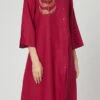 Magenta Pink Rayon Slub Kurta Straight Pant Set Work Wear