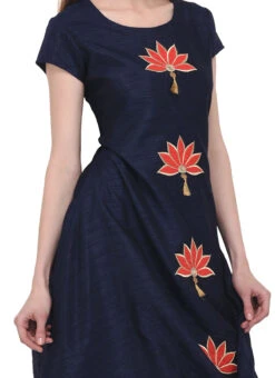 Navy Blue Art Bhagalpuri Silk Anarkali Suit Party Wear