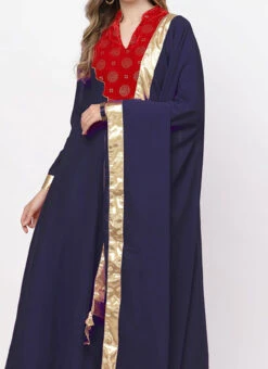 Navy Blue Georgette Patch Work Anarkali Suit Work Wear