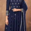 Navy Blue Rayon Embroidered N Sequins Anarkali Suit Festive Wear