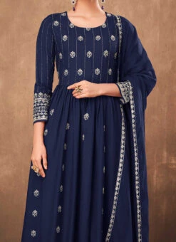 Navy Blue Rayon Embroidered N Sequins Anarkali Suit Festive Wear