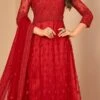 Net Embroidery Red Anarkali Suit Party Wear