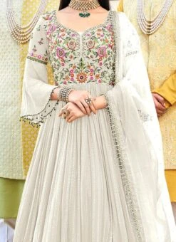Off White Georgette Embroidered Designer Anarkali Suit Festive Wear