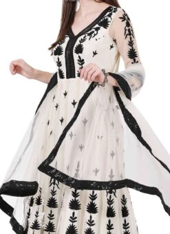 Off White Net Embroidery Anarkali Suit Party Wear
