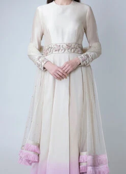 Off White Pure Chanderi Silk Sequins Work Anarkali Suit Party Wear