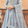 Pastel Blue Dola Silk Embroidered N Stones Anarkali Suit Party Wear