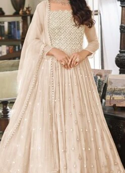 Beige Georgette Embroidered Designer Anarkali Suit Festive Wear
