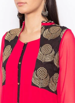 Peach Georgette Kurta Straight Pant Set Party Wear