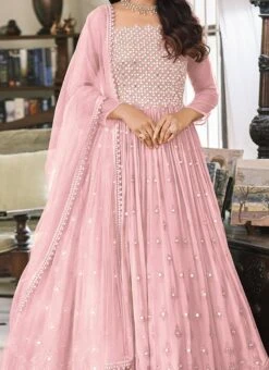 Pink Georgette Embroidered Designer Anarkali Suit Festive Wear
