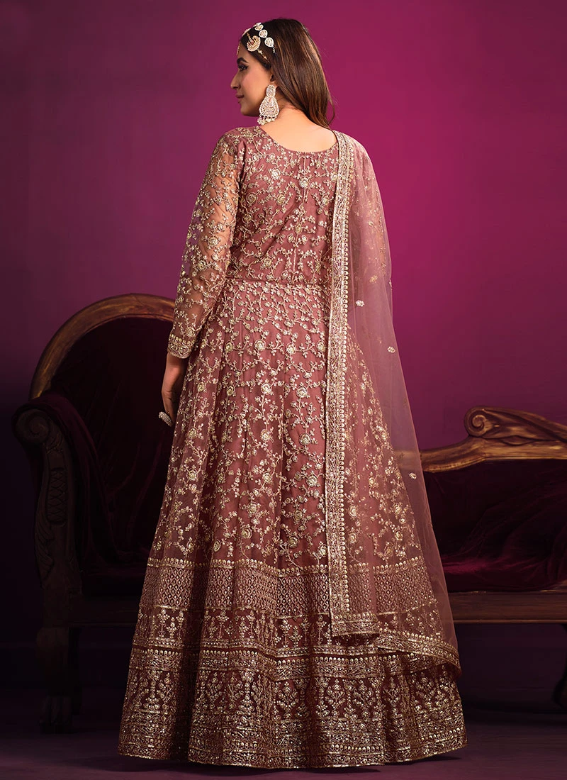 Pink Net Embroidery Anarkali Suit Party Wear - Image 4