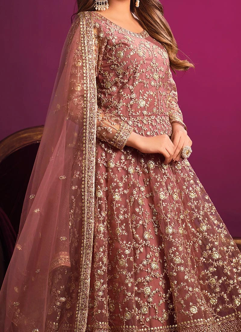 Pink Net Embroidery Anarkali Suit Party Wear