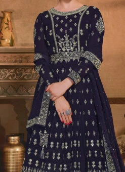 Prachi Desai Blue Georgette Embroidery Anarkali Suit Party Wear