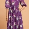 Purple Georgette Digital Print Fit And Flare Dress After Six Wear