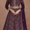 Shamita Shetty Purple Georgette Embroidered Anarkali Suit Party Wear