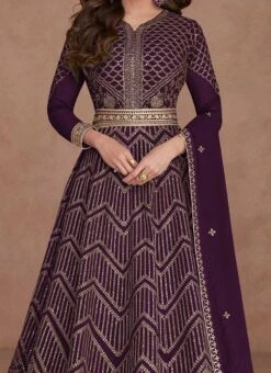 Shamita Shetty Purple Georgette Embroidered Anarkali Suit Party Wear