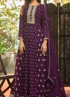 Purple Georgette Zari Embroidered Anarkali Suit Party Wear