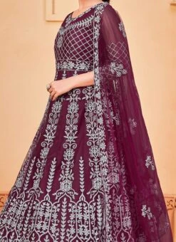 Purple Net Embroidered Anarkali Suit Party Wear
