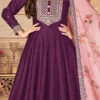 Purple Tussar Silk Embroidery Anarkali Suit Party Wear