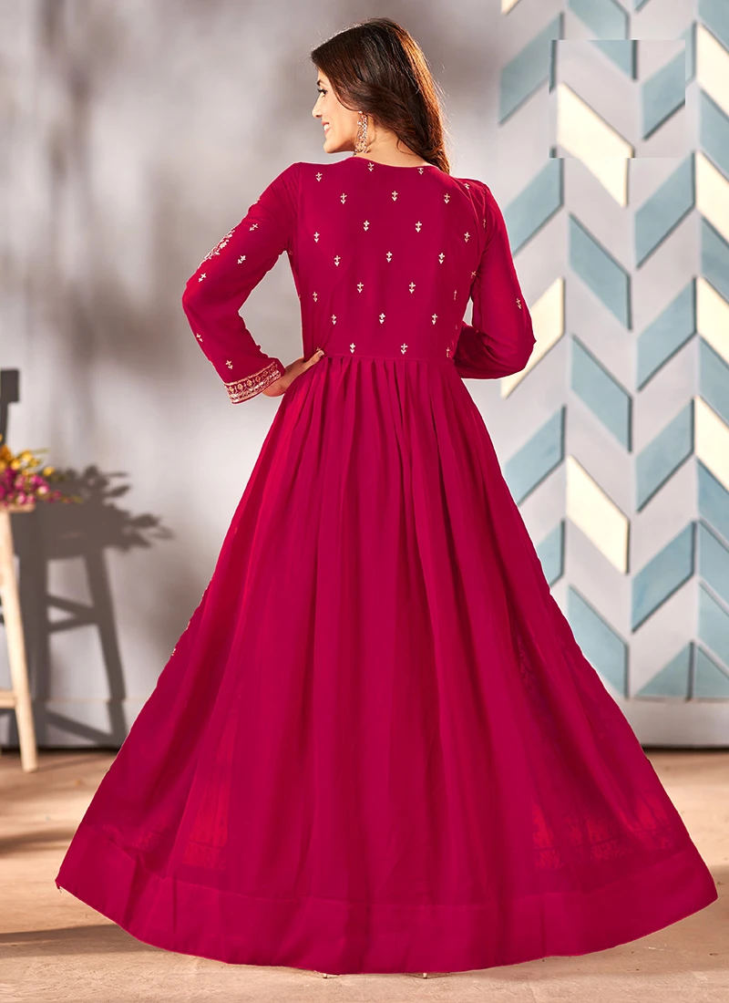 Rani Pink Faux Georgette Embroidered Anarkali Suit Party Wear - Image 4