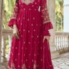 Rani Pink Georgette Zari Embroidered Anarkali Suit Party Wear