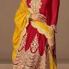 Red Chinon Silk Embroidered Anarkali Palazzo Suit Party Wear