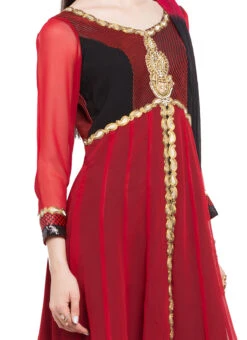 Red Georgette Asymmetrical Anarkali Suit Party Wear