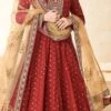 Red Taffeta Embroidered Anarkali Suit Party Wear