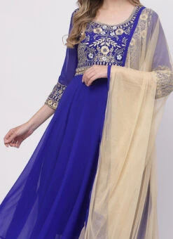 Royal Blue Georgette Embroidered Work Anarkali Suit Work Wear