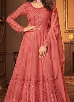 Shamita Shetty Pink Georgette Sequins Anarkali Suit Party Wear