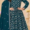 Teal Blue Faux Georgette Embroidered Anarkali Suit Party Wear